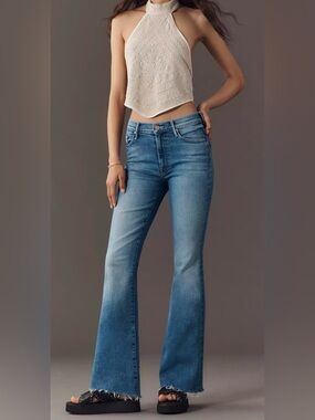 MOTHER The Weekender Fray Jeans Nip It In The Bud 27 High Rise Flare Raw Hem